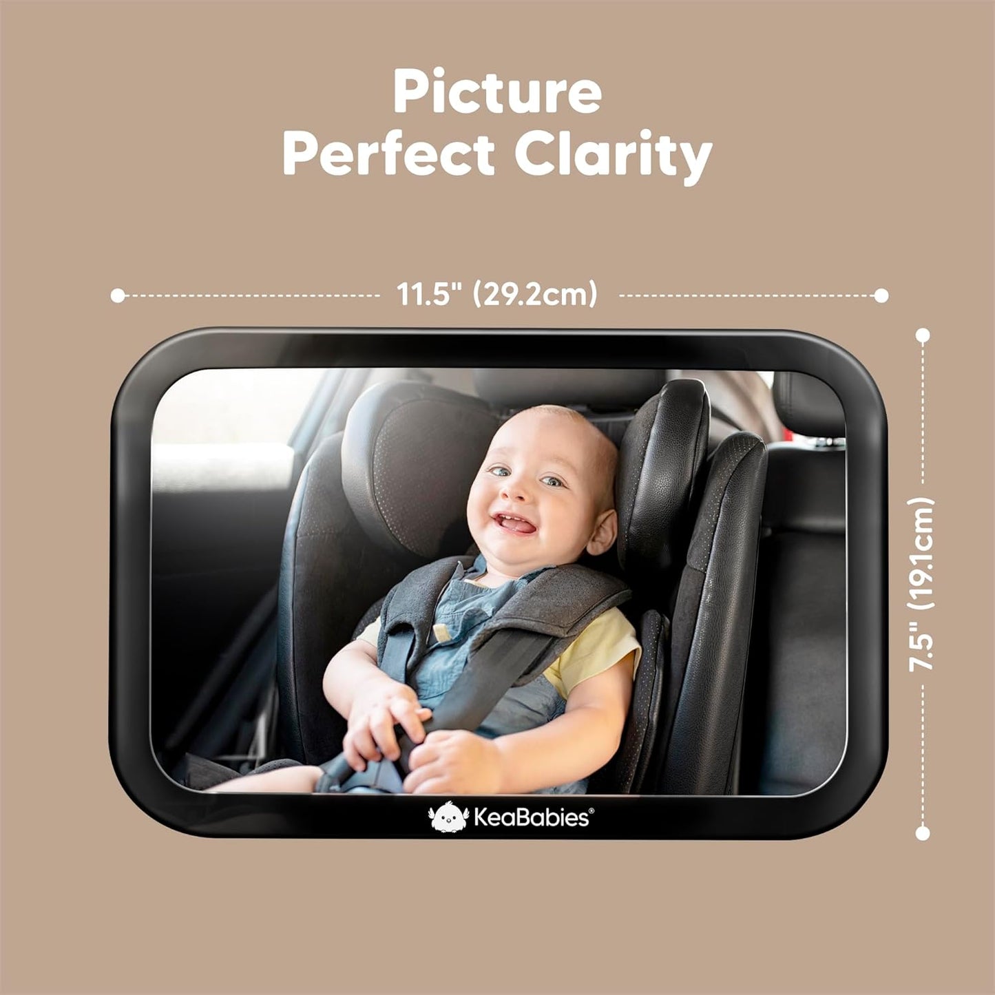 KeaBabies Baby Car Seat Mirror - Wide Shatterproof Backseat Infant Car Mirror for Baby Rear Facing, Crystal Clear View, Travel Accessories, Easy Install & Adjust for Removable Headrest (Matte Black)