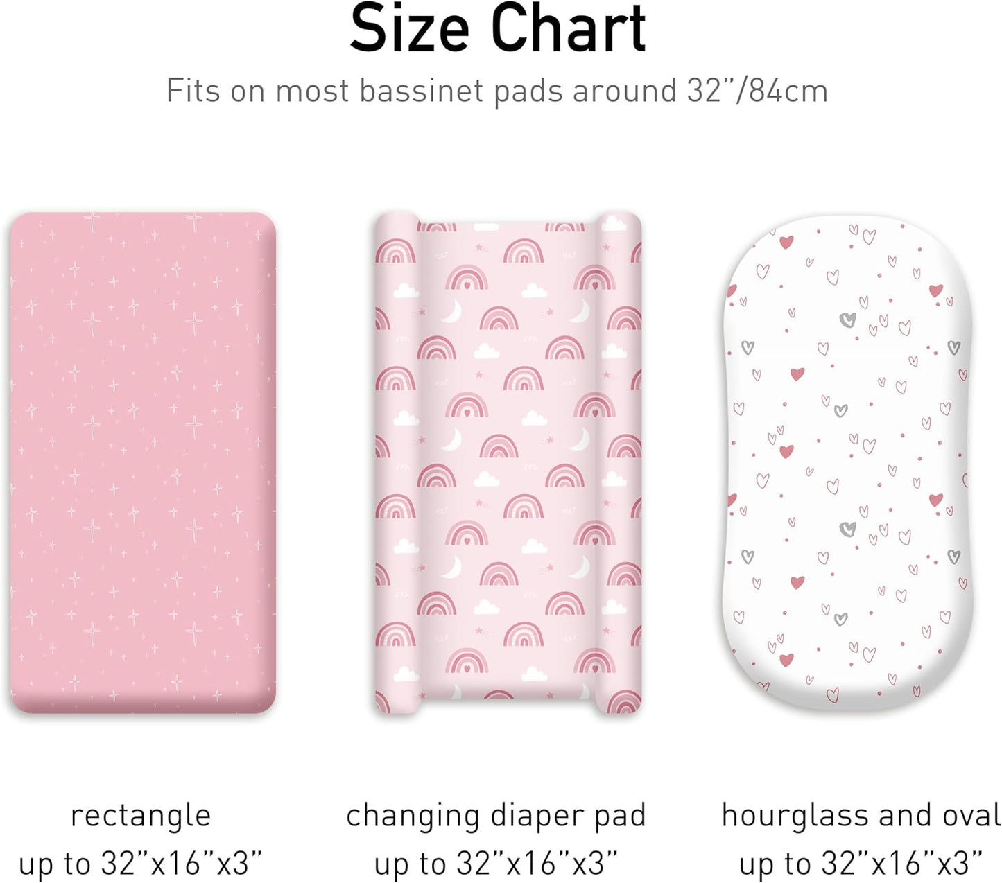 Bedside Sleeper Bassinet Fitted Sheets 20 x 33, 3 Pack Baby Delight Beside Me Dreamer,Babybond,Jimglo,koola,cowiewie,fodoss, Dream On Me Baby Square Bassinet, Pink Animal