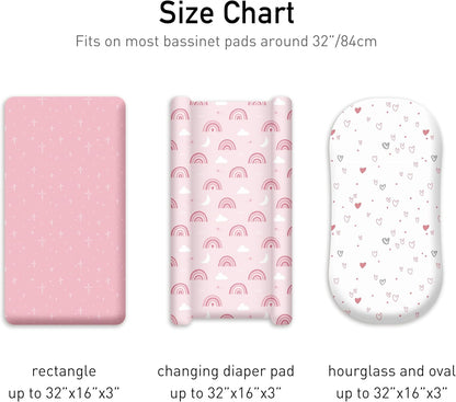 Bedside Sleeper Bassinet Fitted Sheets 20 x 33, 3 Pack Baby Delight Beside Me Dreamer,Babybond,Jimglo,koola,cowiewie,fodoss, Dream On Me Baby Square Bassinet, Pink Animal