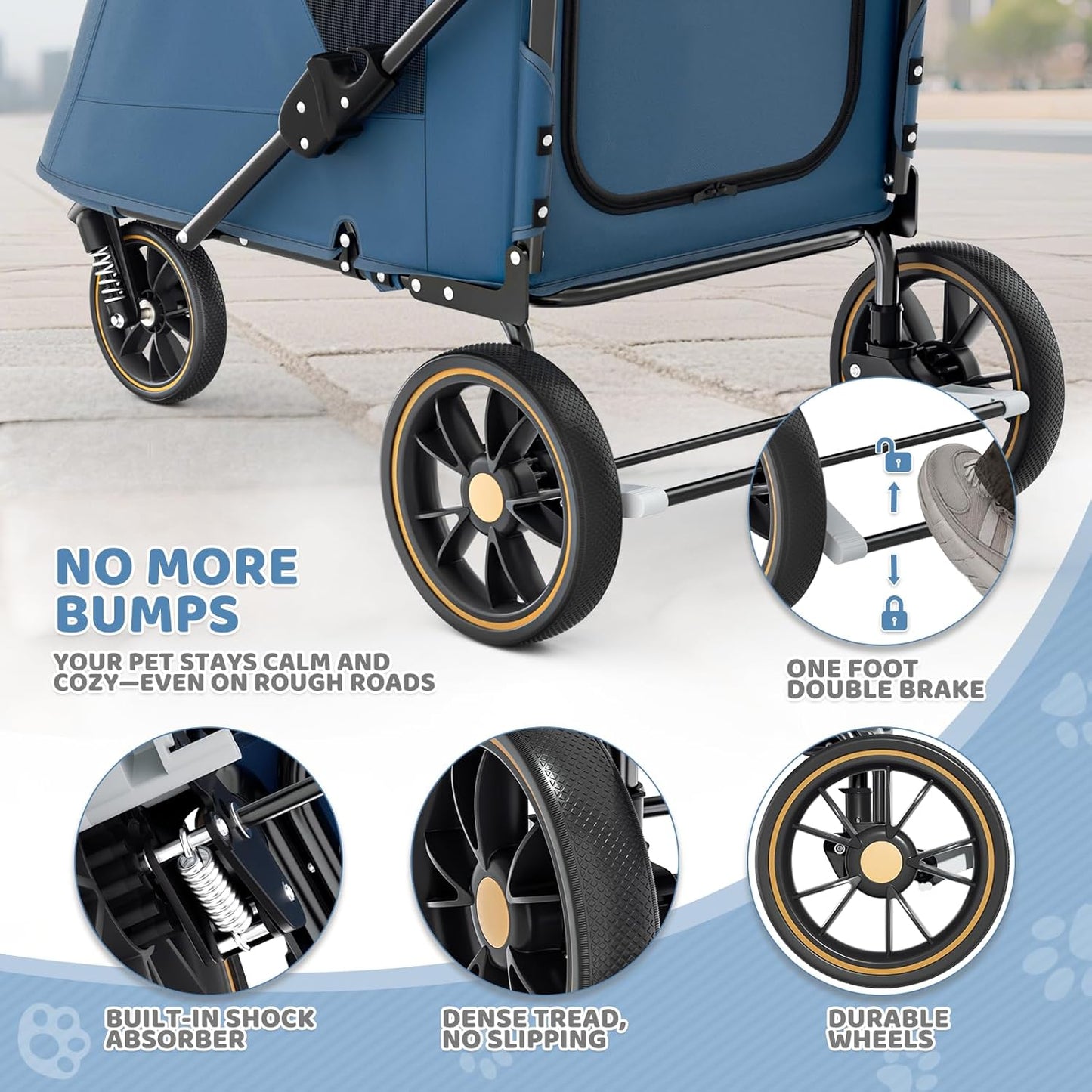 Magshion Compact Pet Stroller for Small-Medium Dogs/Cats up to 22lbs, 4-Wheel Lightweight Umbrella Shaped Portable Puppy Travel Jogger with Breathable Mesh, Cup Holder & Rear Storage, Black