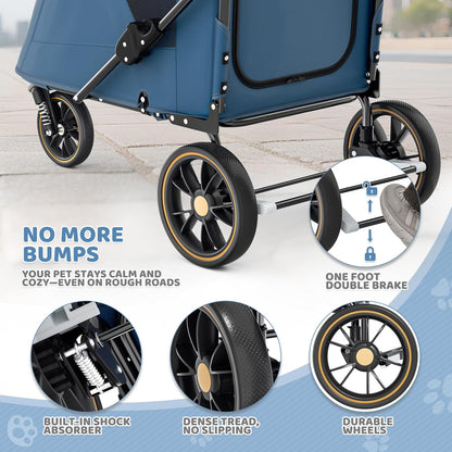 Magshion Compact Pet Stroller for Small-Medium Dogs/Cats up to 22lbs, 4-Wheel Lightweight Umbrella Shaped Portable Puppy Travel Jogger with Breathable Mesh, Cup Holder & Rear Storage, Black