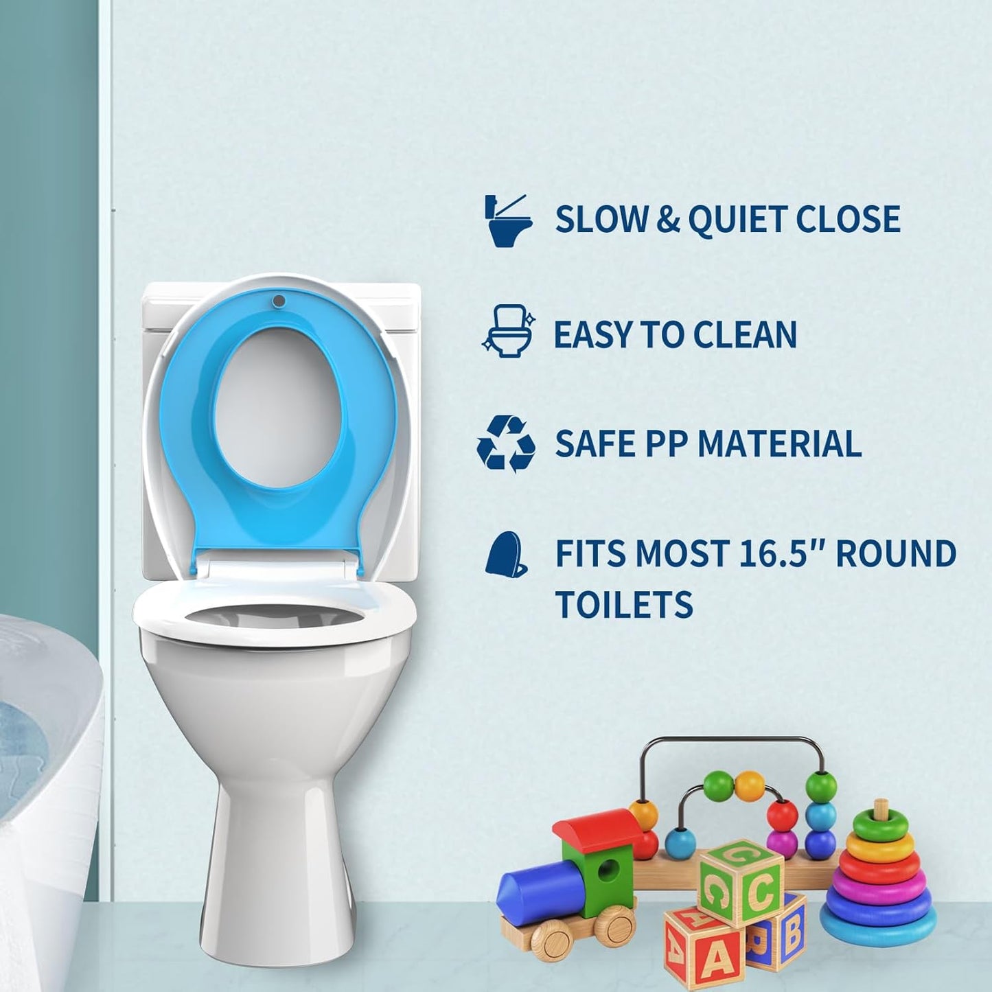 Potty Training Toilet Seat, 16.5" Round White Seat with Built-In Toddler Function, Design for Both Child and Adult,with Detachable Seat Stable .Safe PP Material,Slow Close,Magnets- Round,Easy Install