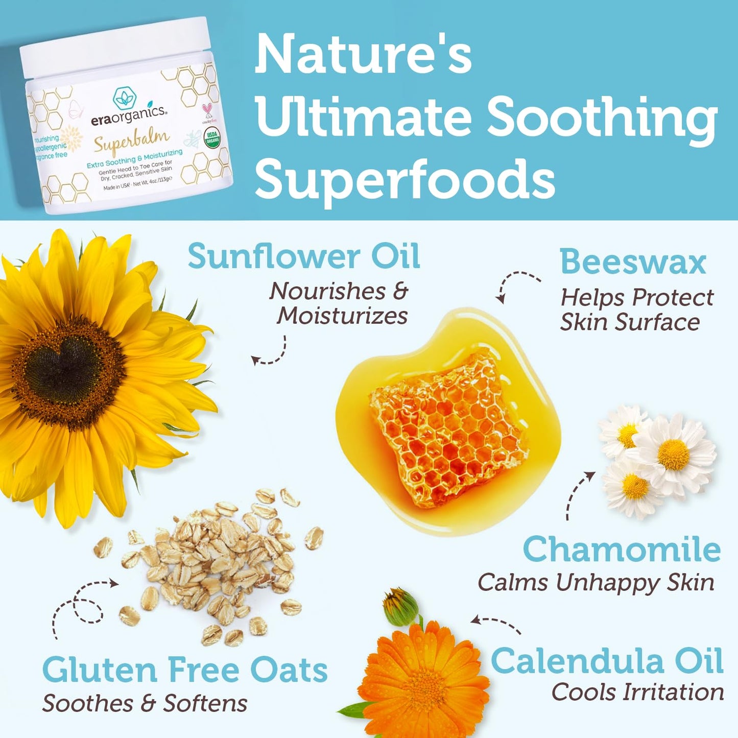 Era Organics Healing Ointment for Babies - USDA Certified Organic Natural Moisturizer Gentle on Sensitive Skin Prone To Baby Eczema, Cradle Cap (Infant Seborrheic Dermatitis), Rashes, Hives and More