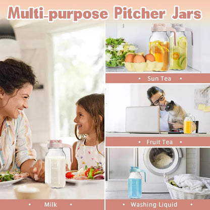 32oz Glass Pitcher with Lid & V-shaped Pour Spout - 1 Quart Breastmilk Pitcher Double Leak Proof, Creamer Container for Sun Tea, Juice, Cold Brew Coffee, Breastmilk Storage Container