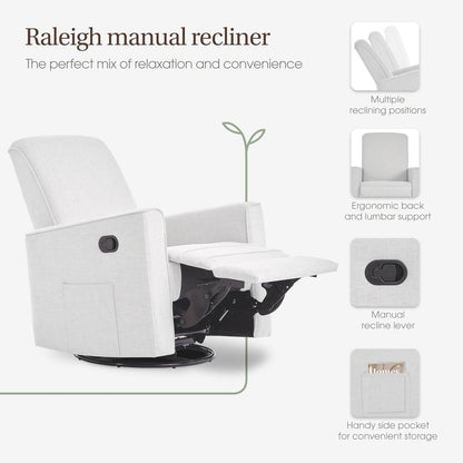 Evolur Raleigh Upholstered Manual Glider Recliner– Rocking & 360° Swivel with Smooth Glide – Greenguard Gold & FSC Certified – Modern Nursery and Living Room Chair in Light Sand