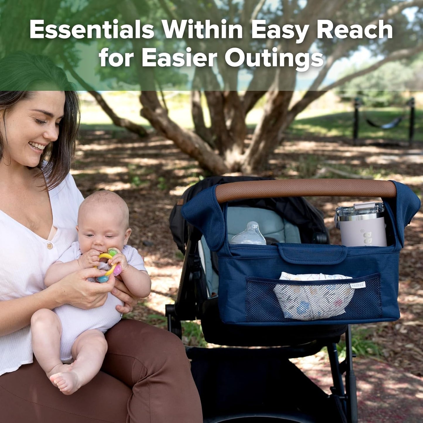 haakaa Universal Stroller Organizer - Black, Single Cup Holder, Stroller Caddy Accessories with Shoulder Strap & Extra Non-Slip Stroller Hook, Fits Most Strollers