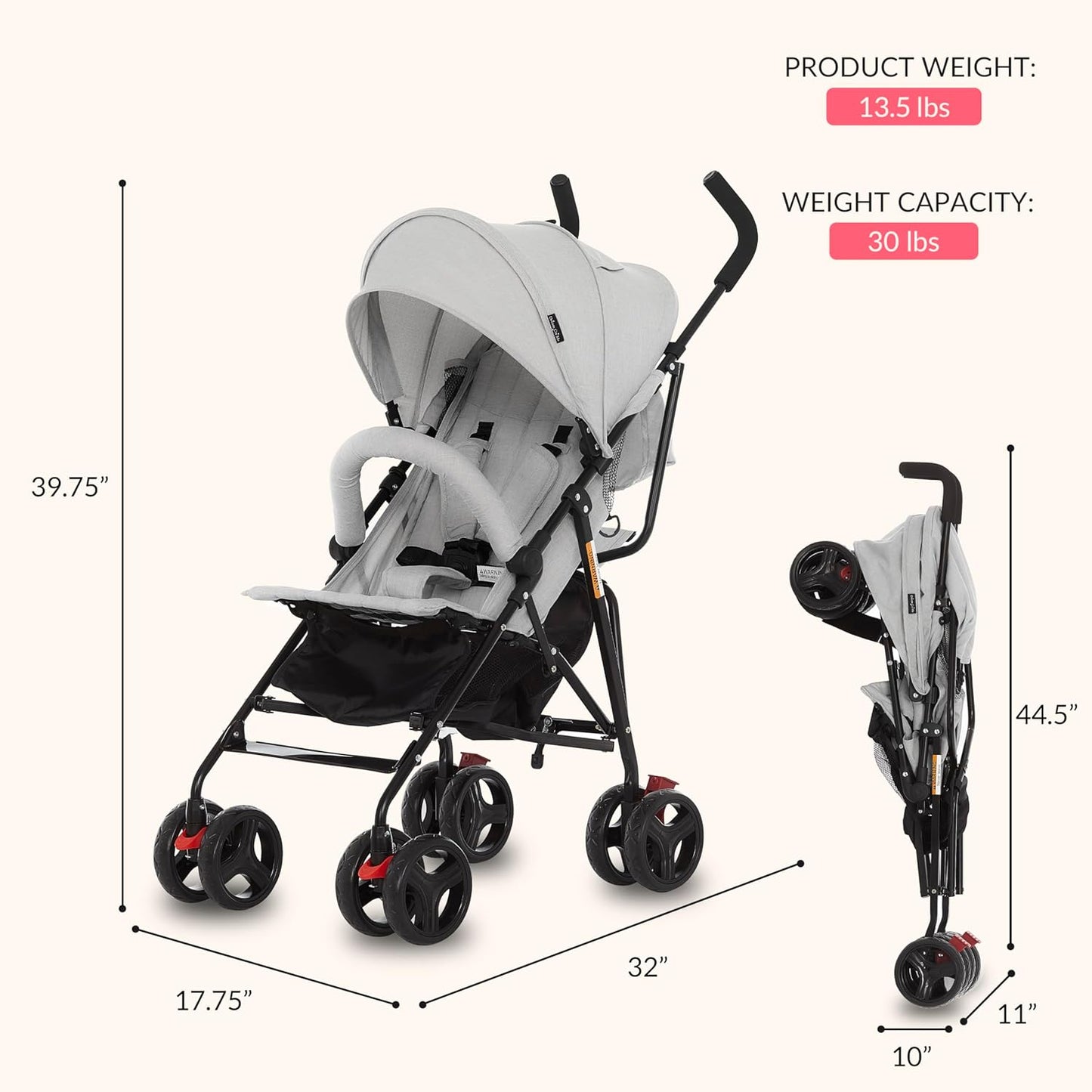 Dream On Me Vista Moonwalk Stroller, Disney Approved Lightweight Stroller for Toddlers and Infants, One-Hand Fold, Reclining Seat, Canopy with Sun Visor, Everyday & Travel Ready