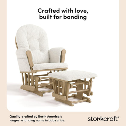 Storkcraft Premium Hoop Glider & Ottoman (Natural/Pink) — GREENGUARD Gold Certified Nursery Glider, Solid Wood Craftsmanship, Smooth-Gliding Nursery Chair and Ottoman, Award-Winning - Colors B