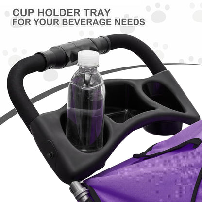 MoNiBloom Foldable Pet Stroller with Weather Cover, 3 Wheels Pet Strolling Cart for Small/Medium Dogs and Cats with Storage Basket and Cup Holder, Breathable and Visible Mesh for All-Season, Black