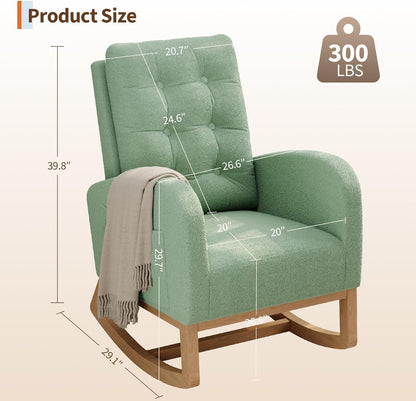 Modern Rocking Chair for Living Room, Comfortable Recliner Rocker with Side Pocket, Soft Linen Upholstered Glider Chair for Bedroom, Nursery, Lounge-Grey