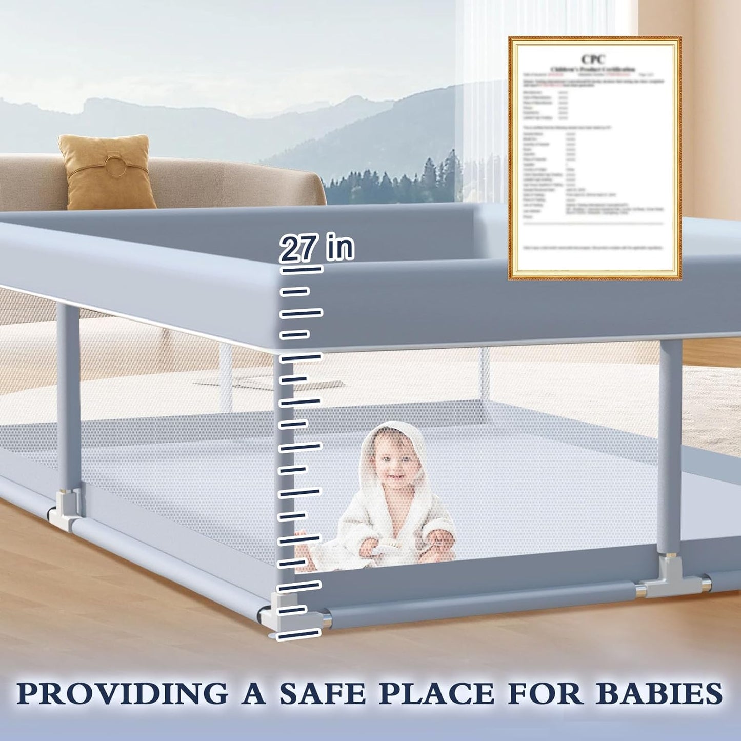 XVISHX 65 x 50 Inch Baby Playpen, Playpen for Babies and Toddlers, Baby Play Pen Playard for Indoor & Outdoor Active Center Game Fence, with Skin-Friendly Fabric and Soft Breathable Mesh, Grey
