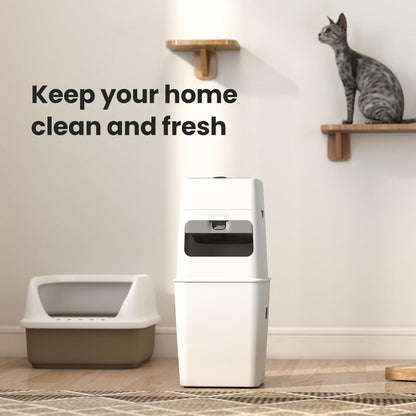 Neakasa PooGuard Litter Disposal Bin, 9.2L Trash Can for Cat Litter, Dog Waste & Diapers, with Viewing Window, Wider Opening, and 4-Month Refill Bag (Grey)