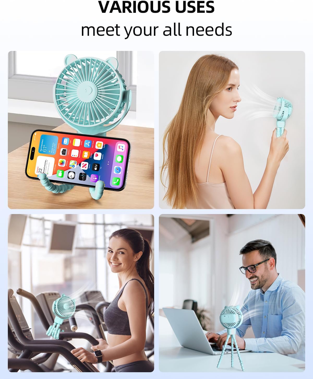 Portable Stroller Mini Fan, Small Rechargeable Personal Fan, Baby Travel Essentials for Wagon, Car Seat, Treadmill, Battery Powered Biking Gear Accessories, 360° Rotation, 3-Speed, Display, Black