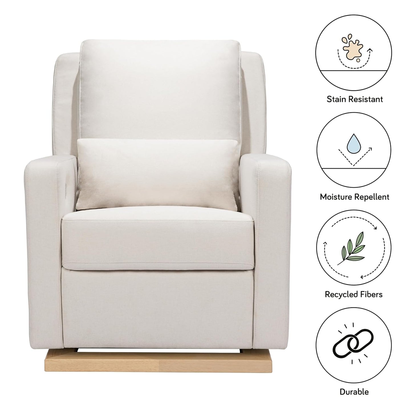 Babyletto Sigi Electronic Power Recliner & Swivel Glider with USB Port in Performance Beach Eco-Weave with Light Wood Base, Water Repellent & Stain Resistant, Greenguard Gold and CertiPUR-US Certified
