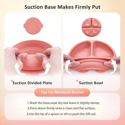 Bufims Silicone Baby Feeding Set, Baby Led Weaning Supplies, Eating Essentials Utensils with Suction Plate and Bowl, Pocket Bib, Sippy Cup with Lid, Forks Spoons Snack Container, for 6+ Months, Green