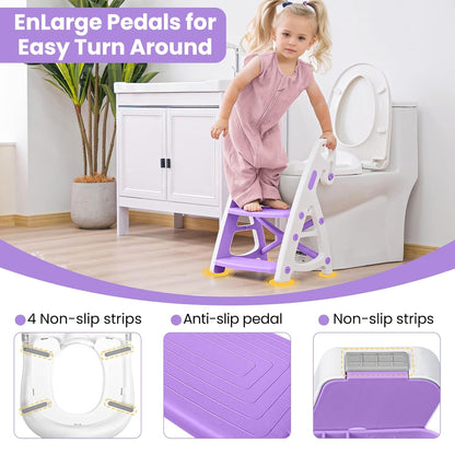 Potty Training Seat, Primlect Upgrade Ultra-Stable Toddler Toilet Seat for Kids Boys Girls, 2 in 1 Potty Training Toilet with Step Stool, Adjustable Seat and Ladder, Non-Slip Pad, Splash Guard (Grey)