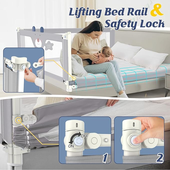 JWPEHOE 3-Piece Bed Rail for Toddlers with Headboard Rod, Adjustable Baby Bed Rail Guard (78.7 * 78.7 * 74.8 Inch-King Size)