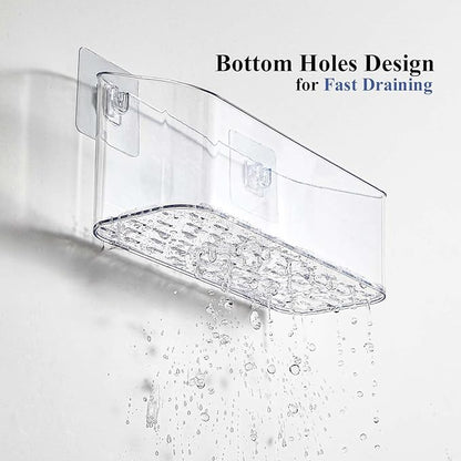 Bath Toy Storage Organizer, Bathtub Toy Storage Holder, Large Capacity Wall Mounted Shower Caddy Shower Organizer, No Drill Shelves Basket, Clear White, 2 Pack