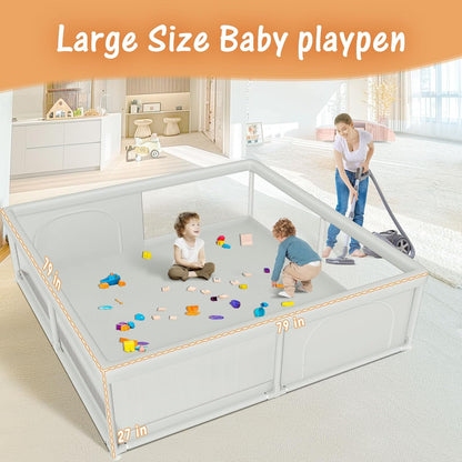 Hiaksedt 79x79 Inch Baby Playpen for Babies and Toddlers, Extra Large Play Yards for Indoor & Outdoor with Zipper Gates, Breathable Mesh with Anti-Slip Base