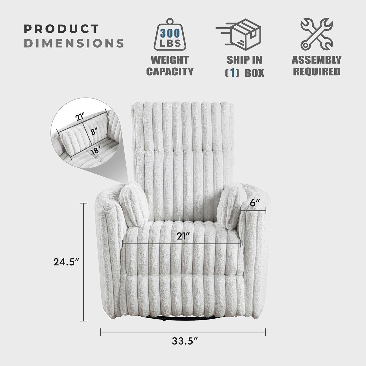 Lexicon Modern Swivel Glider Recliner Chair, Nursery Glider, Corduroy Fabric Upholstery Recliner with High Back, Manual Recliner Sofa Chair for Living Room/Office/Apartment, Gray