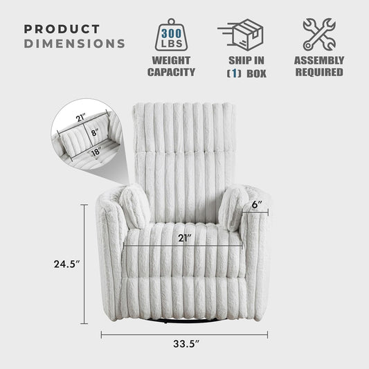 Lexicon Modern Swivel Glider Recliner Chair, Nursery Glider, Corduroy Fabric Upholstery Recliner with High Back, Manual Recliner Sofa Chair for Living Room/Office/Apartment, Gray