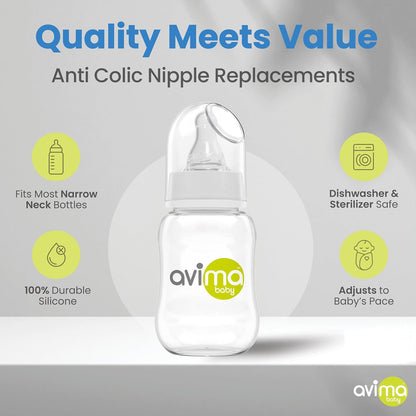 Avima 10 oz Anti Colic Baby Bottle Set - Medium Flow Nipples Included, Standard Neck, BPA Free - 3-6 Months, Stage 2 Feeding for Gas, Spit Up & Colic (Set of 8)