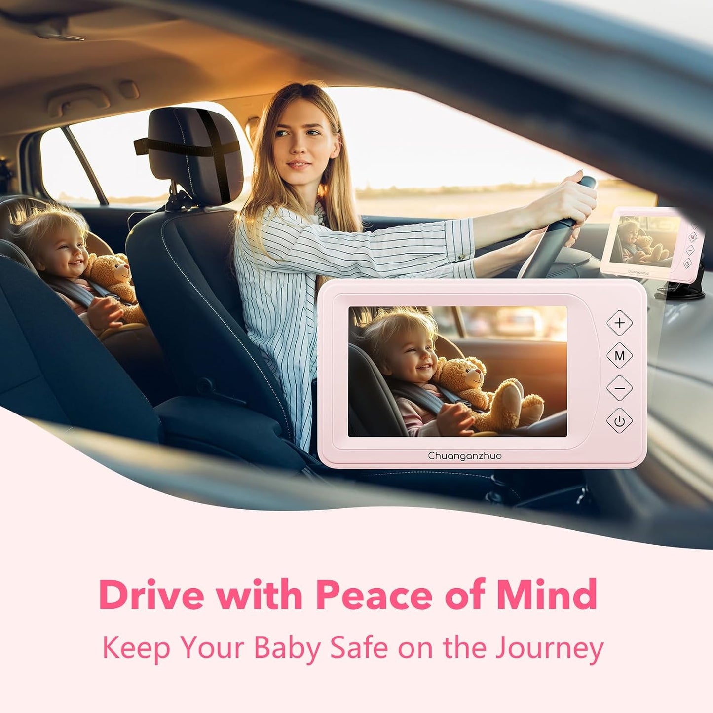 5'' Baby Car Camera with NO.1 Night Vision, USB Powered, Mirror/Normal Mode, 1080P IPS Crystal-Clear Car Baby Monitor With Brightness Setting & 3X Zoom, infant Backseat Camera, S100U, 5inch Black