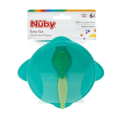 Nuby Easy Go Suction Bowl with Lid and Snap-in Spoon, Colors May Vary