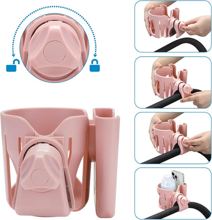 Accmor Universal Cup Holder, Stroller Cup Holder with Phone Holder, 360° Rotatable Large Caliber Designed Bottle Holder for Stroller, Bike, Wheelchair, Walker, Scooter