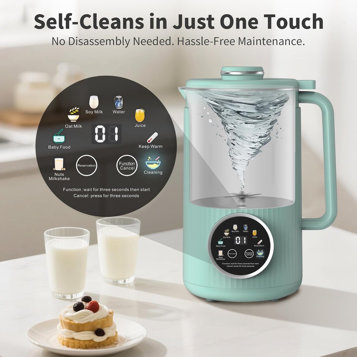 ANHANE 35oz Soy Milk Maker Machine: 8-in-1 Nut Milk Maker for Oat Milk, Vegan Drinks, Baby Food Blender - Plant-Based Milk Machine with Stainless Steel, LED Touch, Auto Shutoff (Green)
