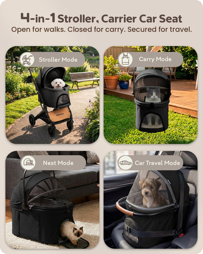 Pet Stroller with Detachable Carrier for Small, Medium Dogs & Cats, Lightweight Foldable Design, Travel-Ready, Compact Storage (Cloud Gray)