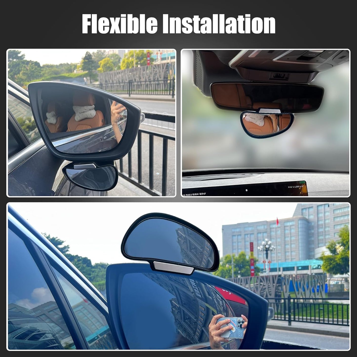 Blind Spot Mirror Adjustable 360 Degree Car Side Mirror, HD Glass Rear View Exterior Accessories Frame Thickness Less than 5MM for Car SUV (long-armed Right)