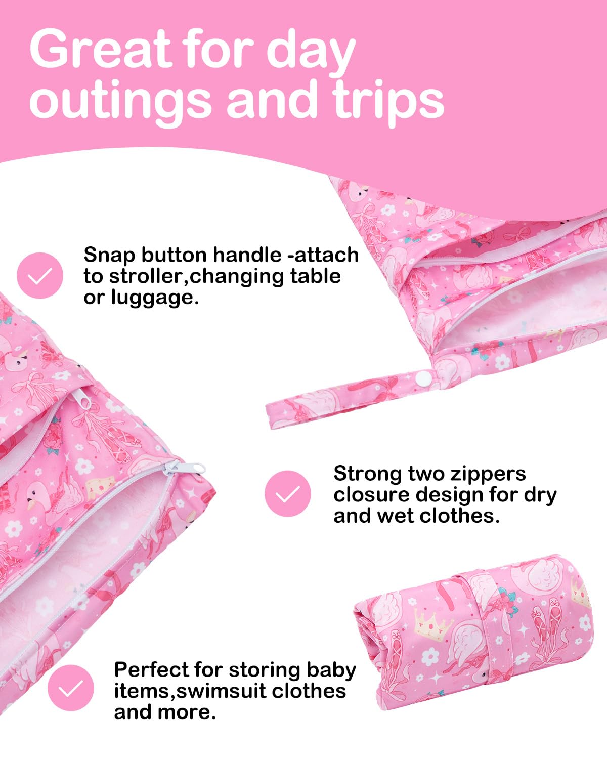 ALVA ALVABABY 3 Cloth Diaper Wet Dry Bags Waterproof Reusable with Two Zippered Pockets Travel Beach Pool Daycare Soiled Baby Items Yoga Gym Bag for Swimsuits or Wet Clothes Small medium Large - Colors A