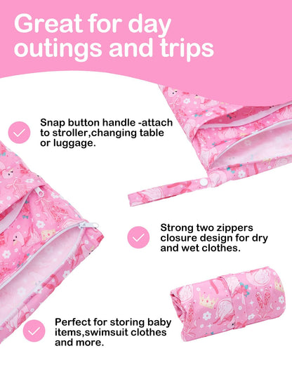ALVA ALVABABY 3 Cloth Diaper Wet Dry Bags Waterproof Reusable with Two Zippered Pockets Travel Beach Pool Daycare Soiled Baby Items Yoga Gym Bag for Swimsuits or Wet Clothes Small medium Large - Colors A
