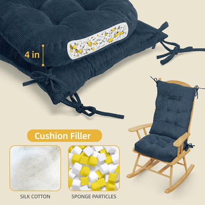 Millsilo Rocking Chair Cushions 3-Piece Set with Neck Pillow, Indoor Rocker Comfortable Tufted Non-Slip Pads with Ties, High-Density Foam Cushion for Adirondack Glider Chair, Orange, 52 x 19 x 4 Inch