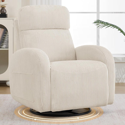 Dual Motors Power Recliner with Adjustable Headrest, Electric Swivel Rocker Recliner for Nursery, Glider Reclining Rocking Nursery Chairs for Small Space, Living Room, Bedroom, Chenille Cream White