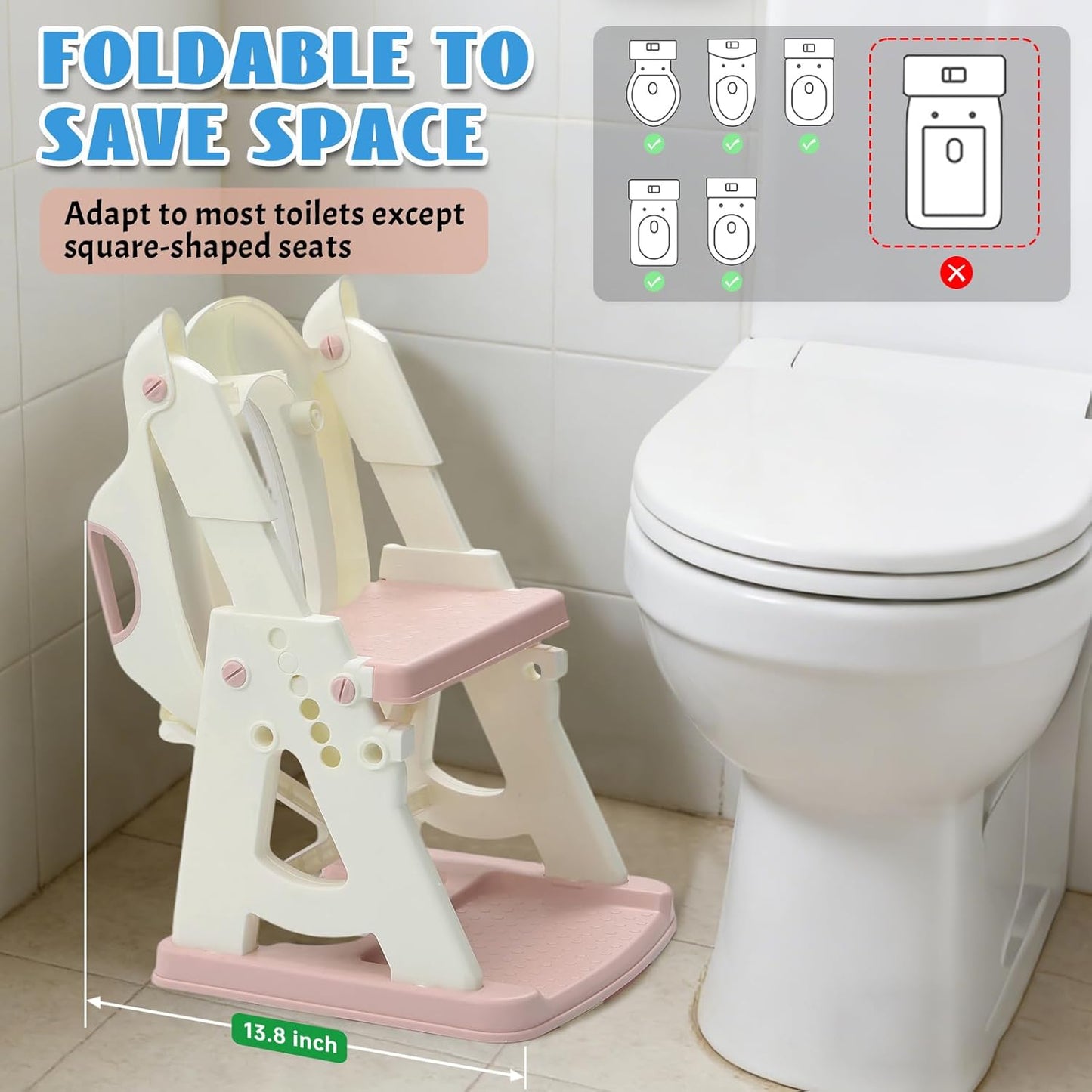 Potty Training Toilet Seat, Stable Potty Training Seat with Step Stool, 2 in 1 Toddler Toilet Seat with Steps for Kids Boys Girls, Toddler Potty Seat with Ladder, Splash Guard, Anti-Slip Pads (Gray)