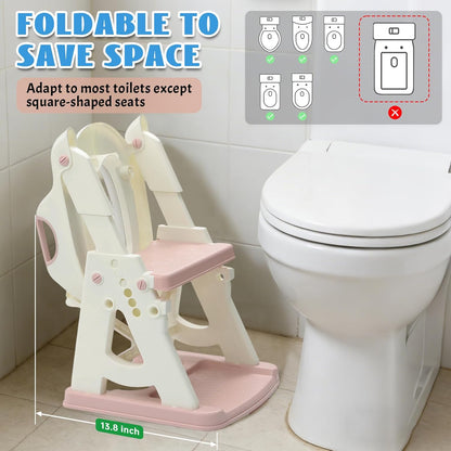 Potty Training Toilet Seat, Stable Potty Training Seat with Step Stool, 2 in 1 Toddler Toilet Seat with Steps for Kids Boys Girls, Toddler Potty Seat with Ladder, Splash Guard, Anti-Slip Pads (Gray)