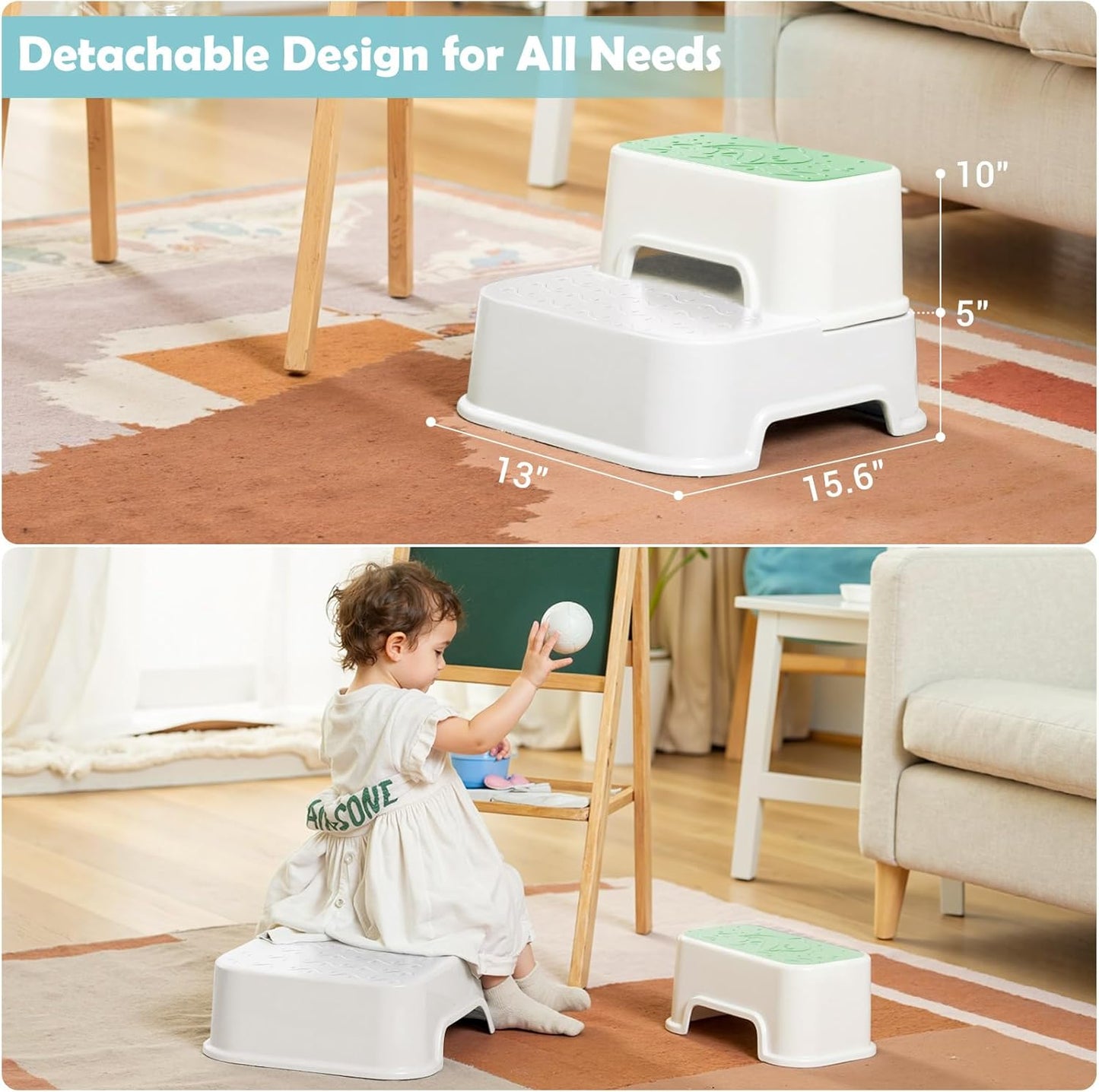 2-Step Toddler Step Stool, Non Slip Kids Step Stool for Bathroom Sink & Toilet Potty Training, Sturdy Stable Base, 10”Height Supports 220 lbs (2Packs White)