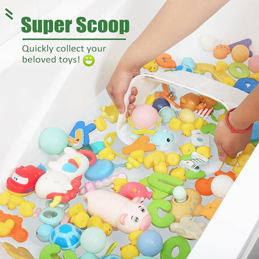 Ligereza Quick Scoop Baby Mesh Bath Toy Storage, 2x Capacity & Large Opening Bath Toy Organizer Baby Bath Gift Bathtub Toy Holder, Toy Storage For Toddlers (White)