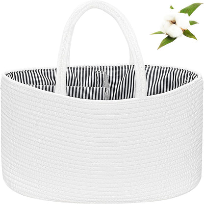 ABenkle Diaper Caddy Organizer - Cotton Rope Nursery Storage Basket for Baby Essentials, Boys & Girls Shower Gift, Changing Table Organizer, Pink