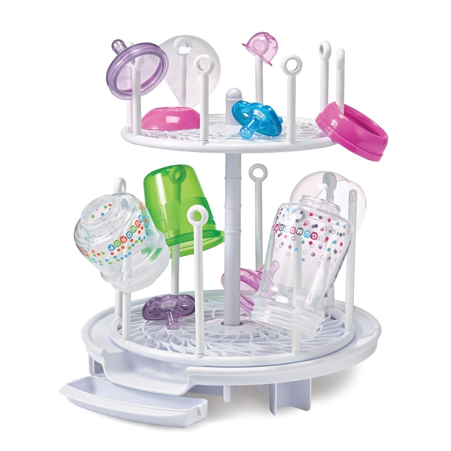 The First Years Spin Stack Bottle Drying Rack - Black - 2-Tier Rotating Countertop Drying Rack for Up to 16 Bottles - Baby Essentials for Everyday Use