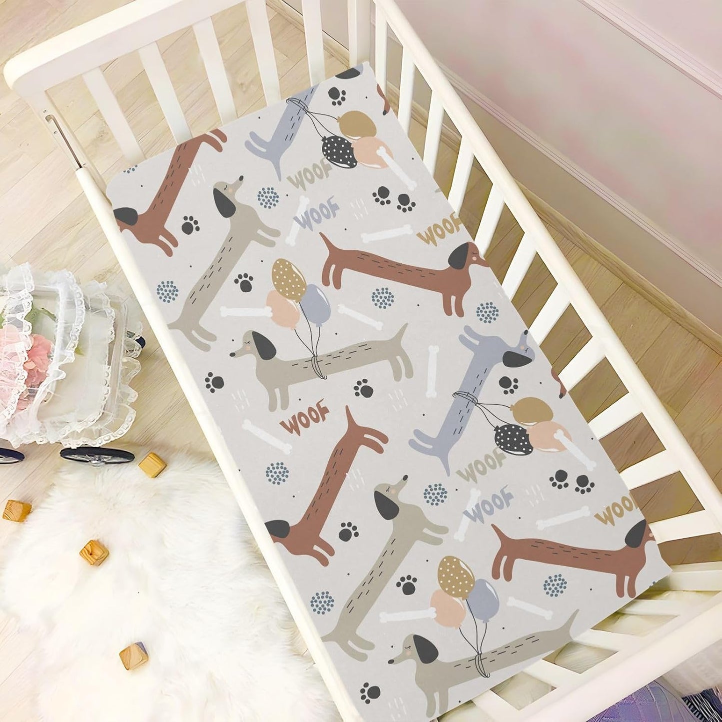 Fitted Crib Sheets Pink Checkered and Bows Stretchy Portable Playard Sheets for Baby Toddler, Breathable Soft Mini Crib Mattress 39 x 27 in for Boys and Girls