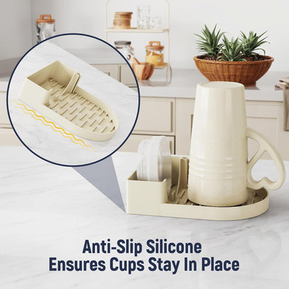 NiHome Silicone Water Bottle Drying Rack Compatible with Stanley Tumblers 20-40oz, Mugs, Wine Glasses, Compact Portable Cup Dryer Stand with Anti-Slip Base for Countertops, RVs & Travel (Cream)