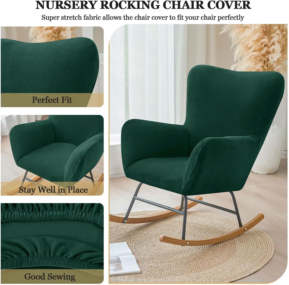 Levoberg Nursery Rocking Chair Cover Velvet Rocker Glider Chairs Cover Slipcovers Stretch Rocking Accent Chair Cover Recliner Armchair Slipcover for Nursery Living Room Bedroom Office Camel