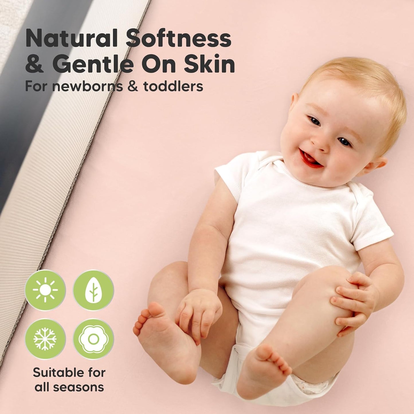 2 Pack and Play Sheets, Waterproof Mini Crib Sheets Fitted - 38x26 Organic Cotton Pack N Play Sheets for Graco Pack and Play Mattress, Playard Baby Crib Sheets,Neutral for Boy,Girl,Toddler(KeaSafari)