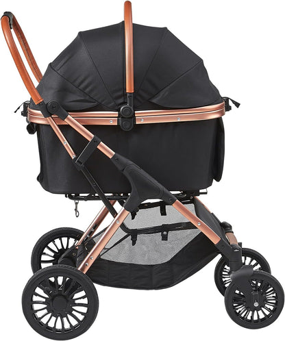 VEVOR Pet Stroller, 44 lbs Weight Capacity, Foldable Dog Cart, 4 Wheels Cats Stroller with Mesh Windows & Revrsible Handle, Portable Pet Carrier with Brake, for Small to Medium Pets