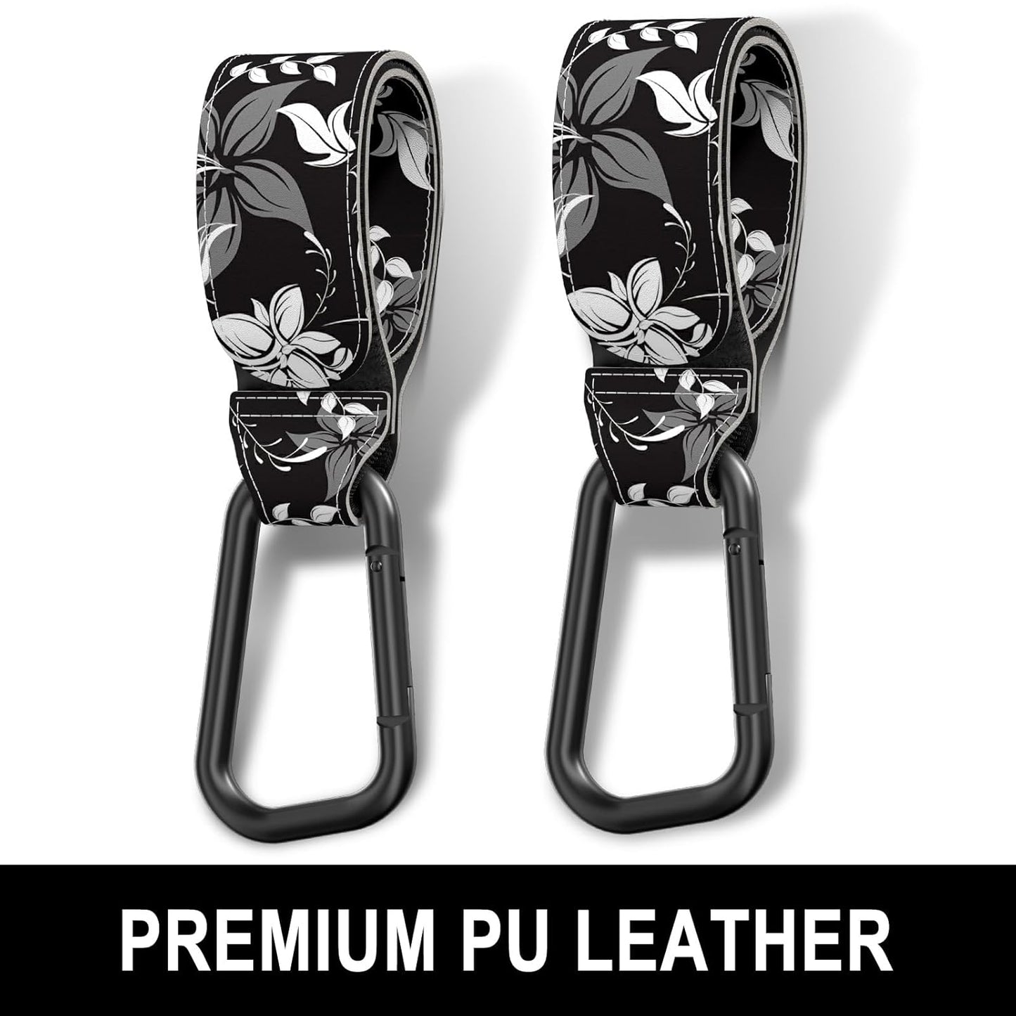 Baby Stroller Hooks for Hanging Bags, Universal Stroller Clips Accessories, Mommy Hook for Diaper Bag, Shopping Cart, Purse, Backpack - 2 Pack, Abstract Leaf