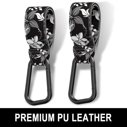 Baby Stroller Hooks for Hanging Bags, Universal Stroller Clips Accessories, Mommy Hook for Diaper Bag, Shopping Cart, Purse, Backpack - 2 Pack, Abstract Leaf
