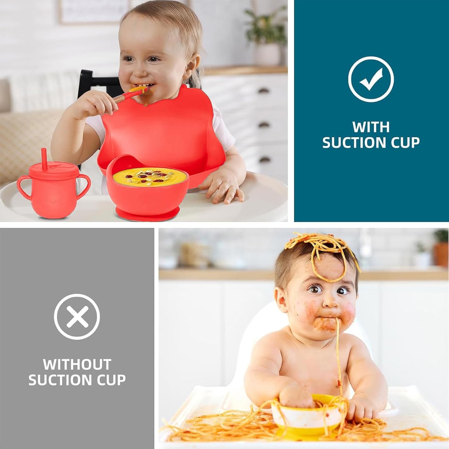 100% Silicone Baby Feeding Set, BPA Free Baby Dishes with Suction Bowl, Divided Plate, Toddler Self Feeding Dish Set with Spoons, Forks, Sippy Cup and Bib, Baby Eating Utensils (Navy Blue)